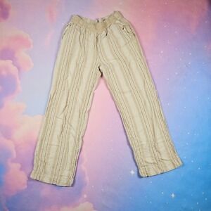 Briggs Striped Smocked Waist Pants Womens Medium Beige Laidback Casual Bohemian